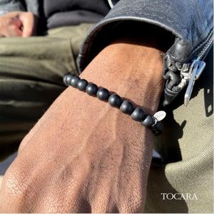 New Tocara Men Unisex Bracelet 8,5” Lava Beads Hematite Stainless